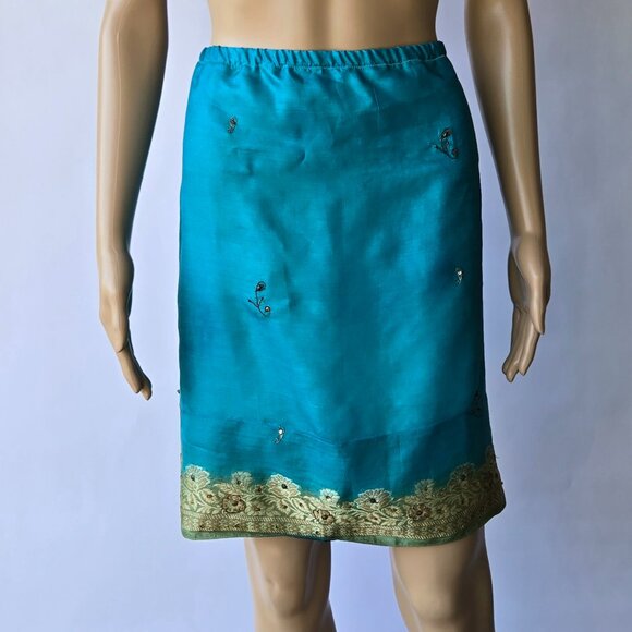 Vintage Turquoise A-line Skirt | Roselani Jasmin | Size X-Large - Picture 3 of 9